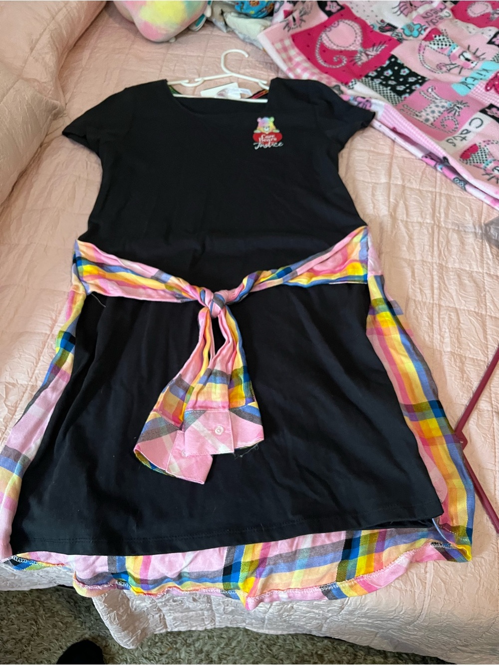 Justice Black Dress with Rainbow Plaid Accents